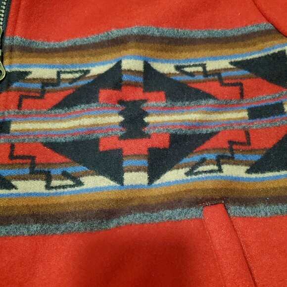 PENDLETON Unisex Red Wool Aztec Native Western Southwest Bomber Jacket Large - Picture 2 of 11